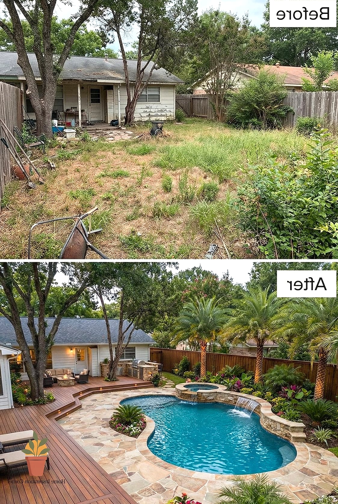 Overgrown Lawn to Gravel and Paver Patio