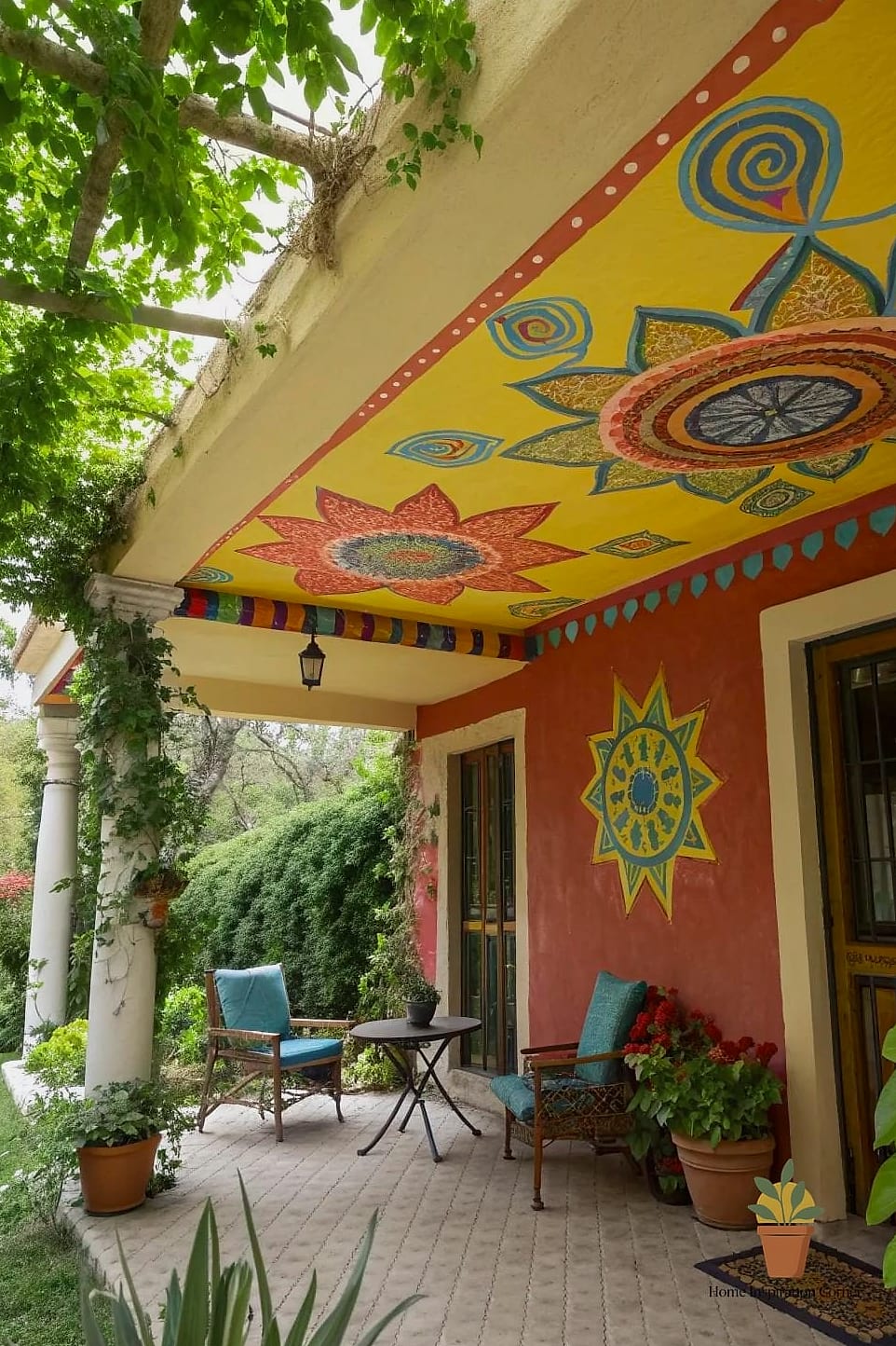 21 Creative Patio Andaluz Ideas You Haven't Seen Before 21 Painted Ceiling Beams Inside a Covered Portico