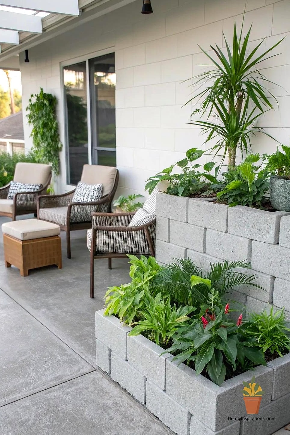 Painted Cinder Block Planters and Seating