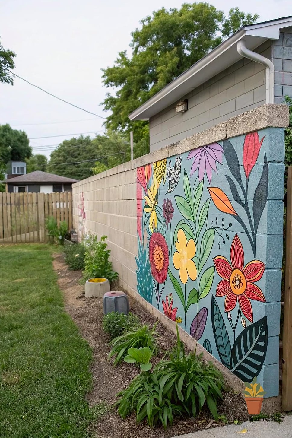 Painted Cinder Block Planter Walls