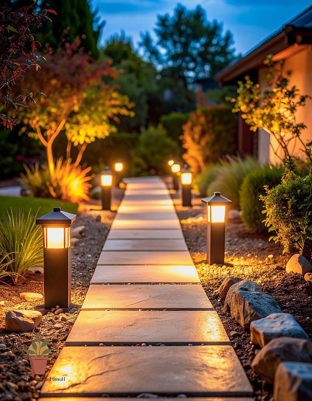 Pathway Lights in a Staggered Layout