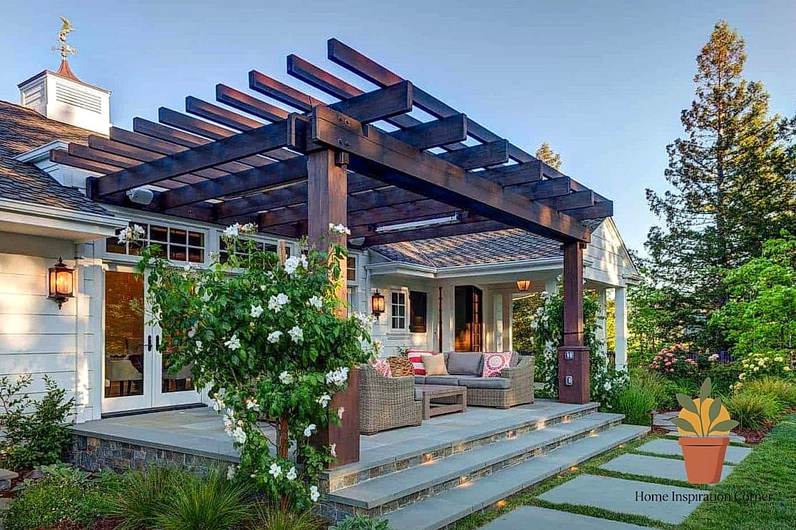Patio with a Built-In Pergola and Climbing Vines