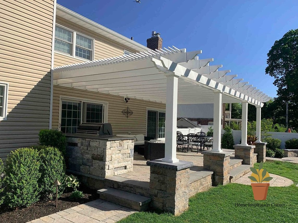 Patio Cover with String Lights and Lanterns