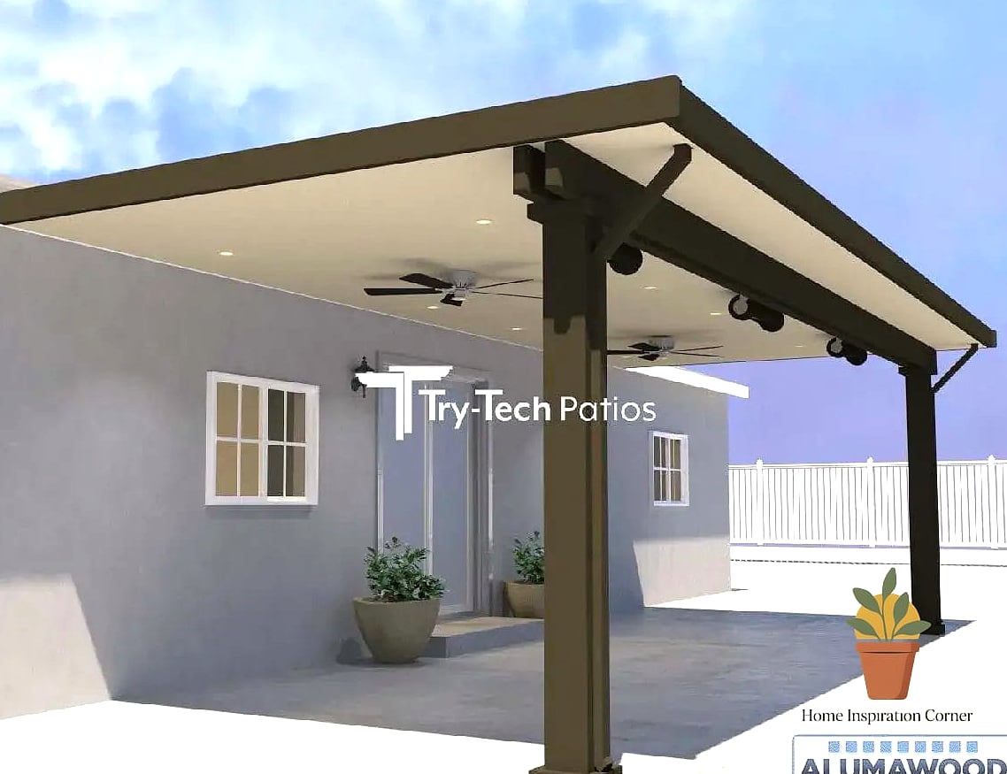 Patio Cover with Hanging Planters and Greenery