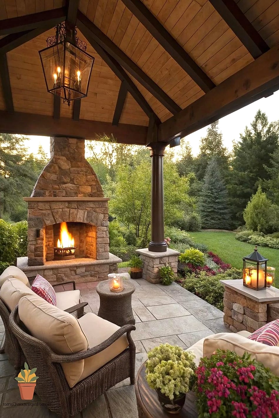 Patio with Fireplace and Outdoor Kitchen Combo