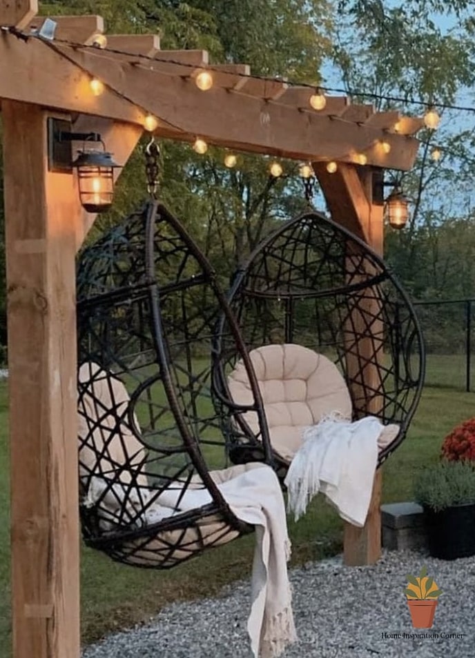 Patio with Hanging Egg Chairs