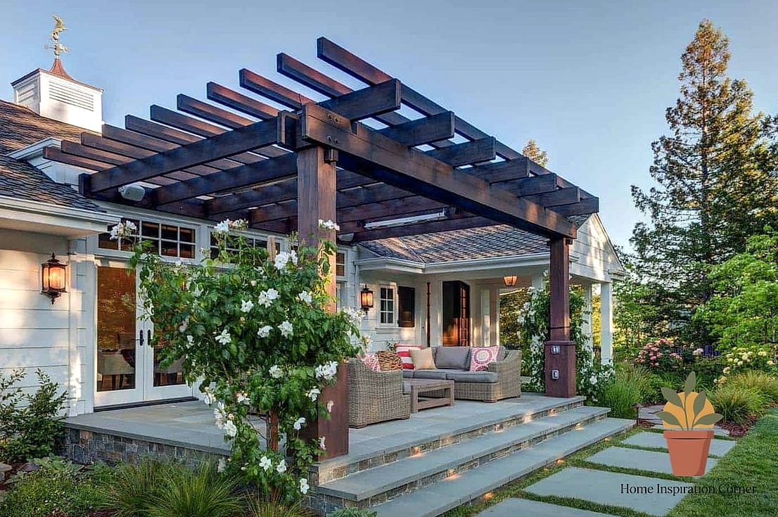 Patio with a Pergola-Covered Hot Tub