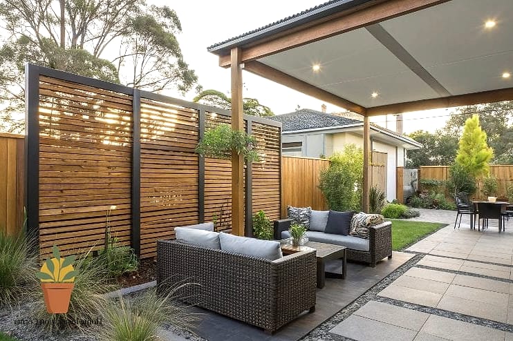 Patio with Privacy Screens and Lattice Walls