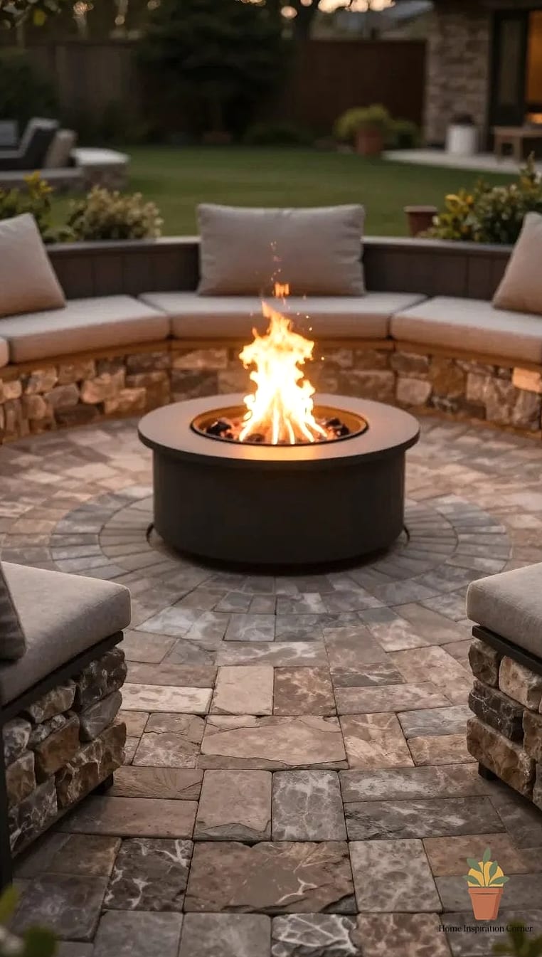 Paver Patio with Fire Bowl Accent