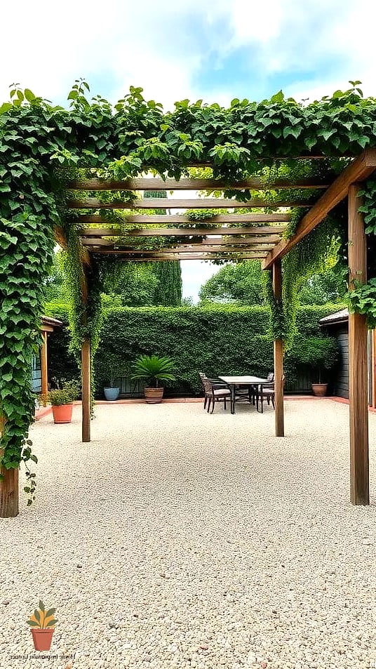 Pea Gravel Patio Under a Pergola