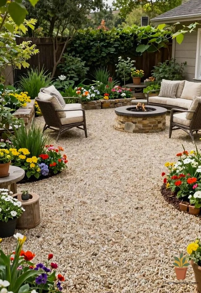 Pea Gravel Patio with Mixed Materials