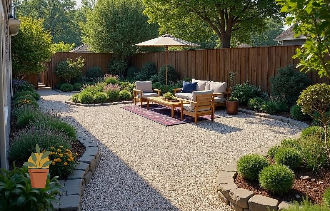 Pea Gravel Patio with String Lights