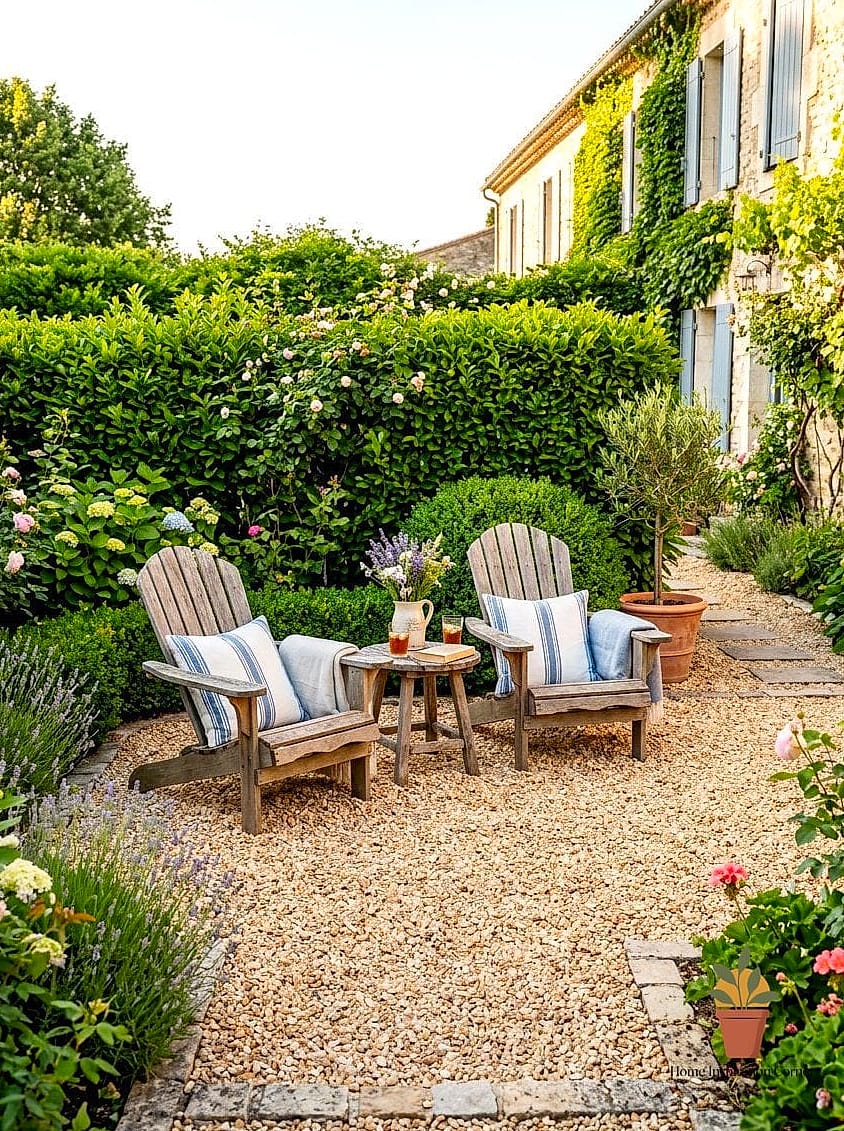 Pea Gravel Patio with String Lighting