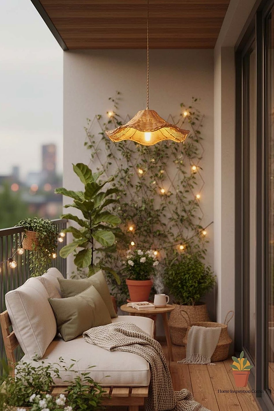 Pendant Lights Hanging from a Covered Balcony