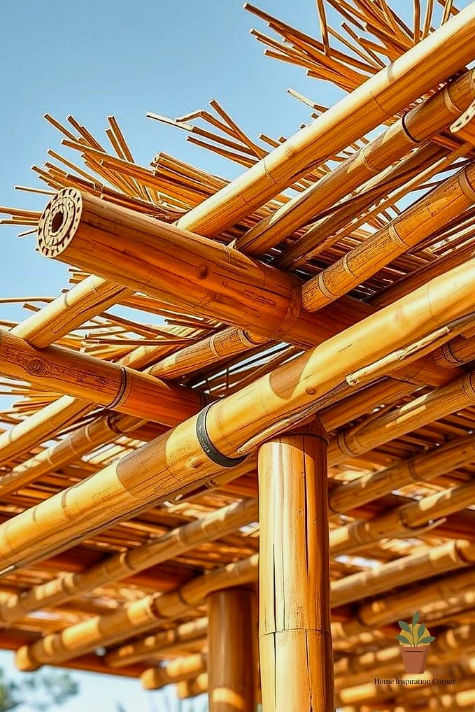 Pergola with Bamboo Roll-Up Shades