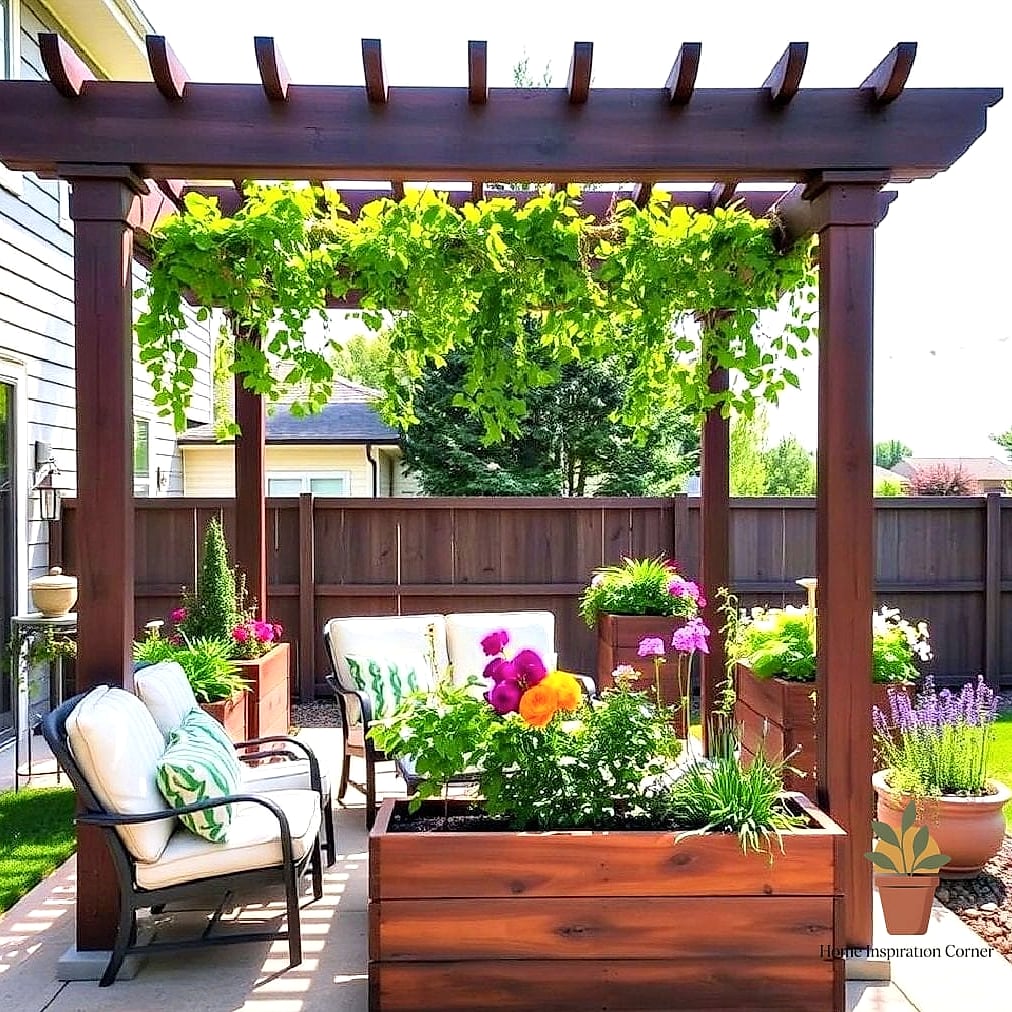 Pergola with a Built-In Planter Box Base