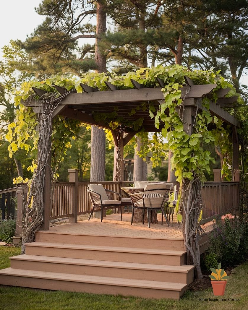 18 Deck Decor Designs That Maximize Style and Function 6 A Pergola With Climbing Vines