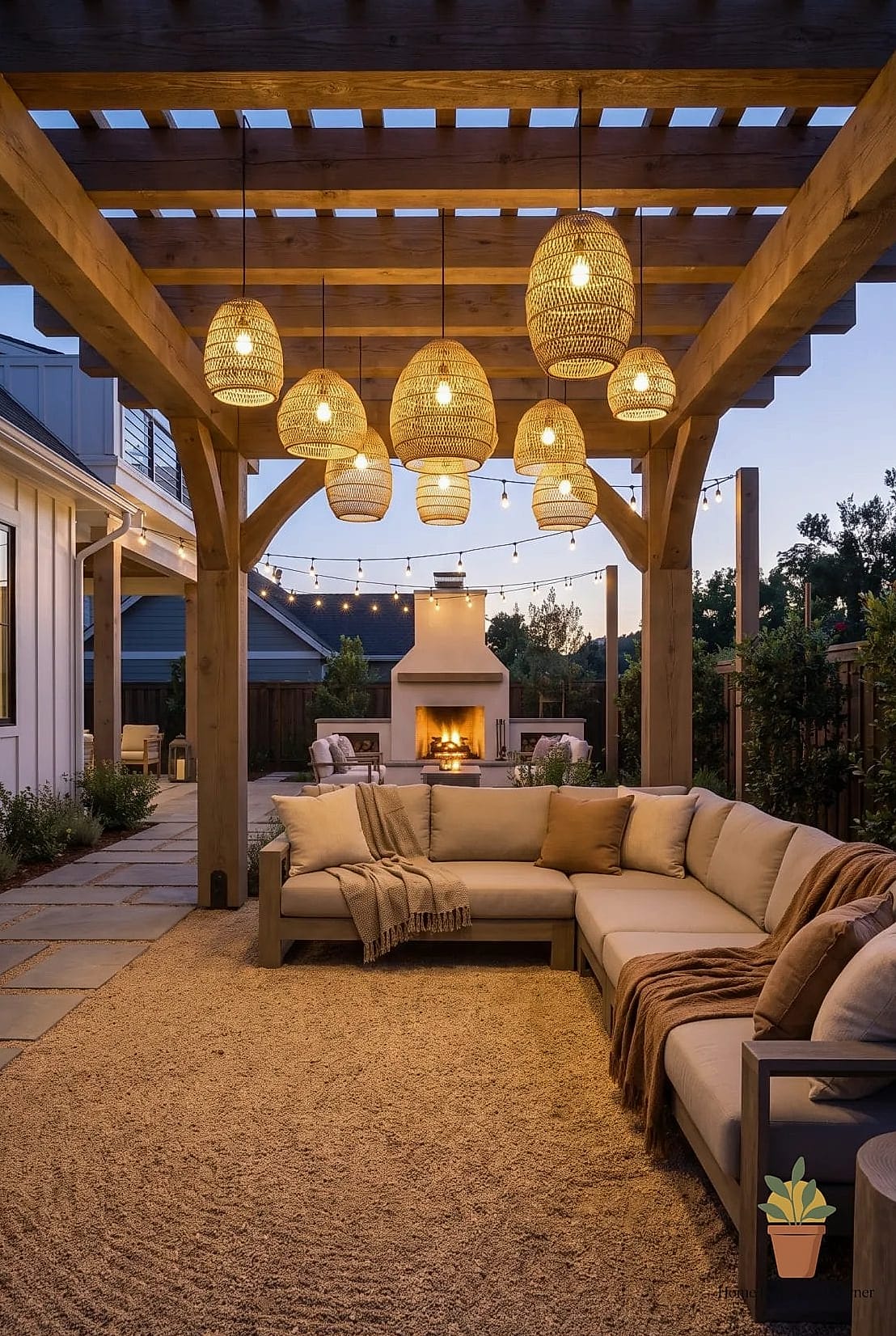 Pergola Combined with a Pea Gravel Fire Lounge