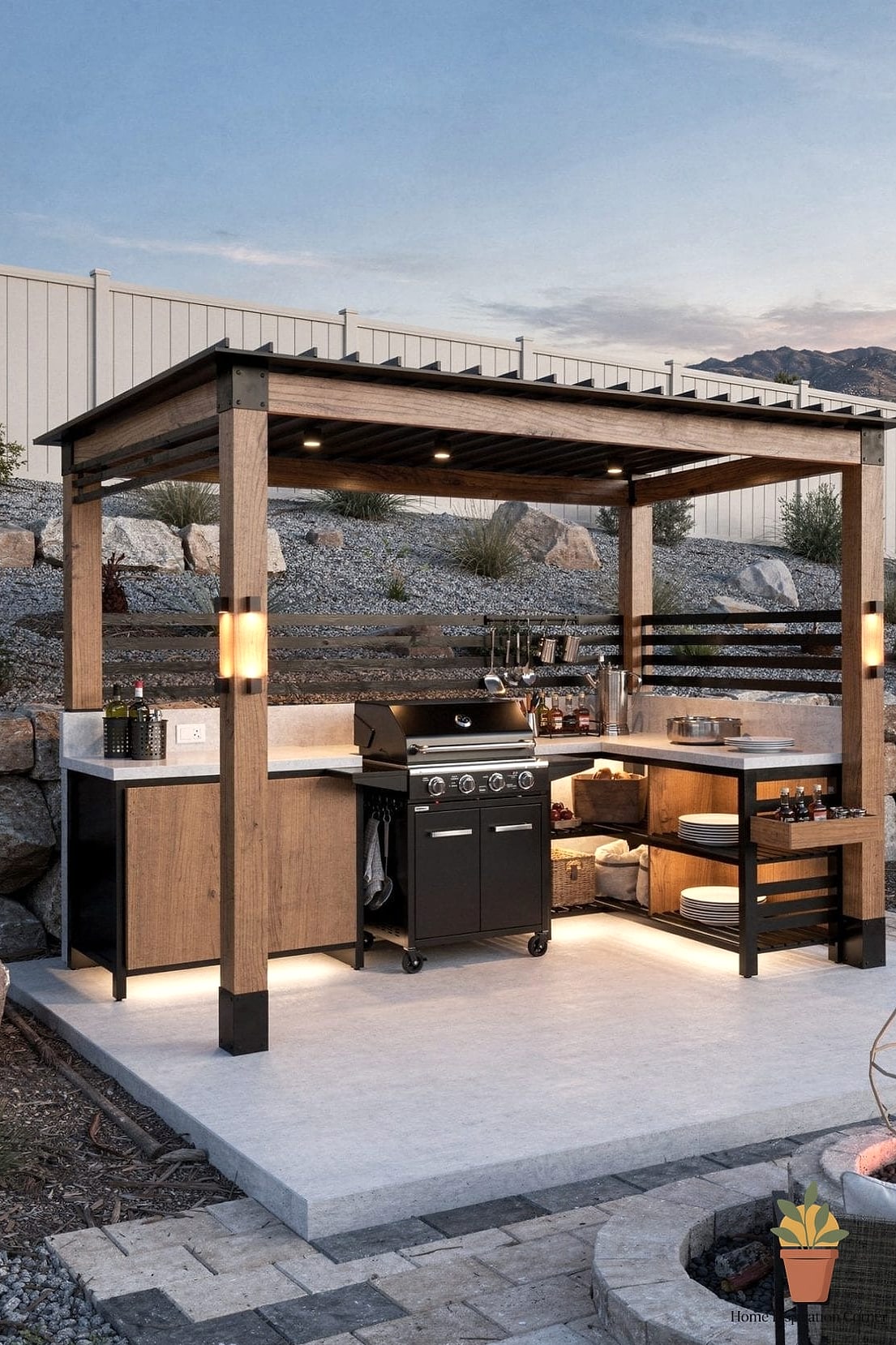 Pergola-Covered Grilling Station