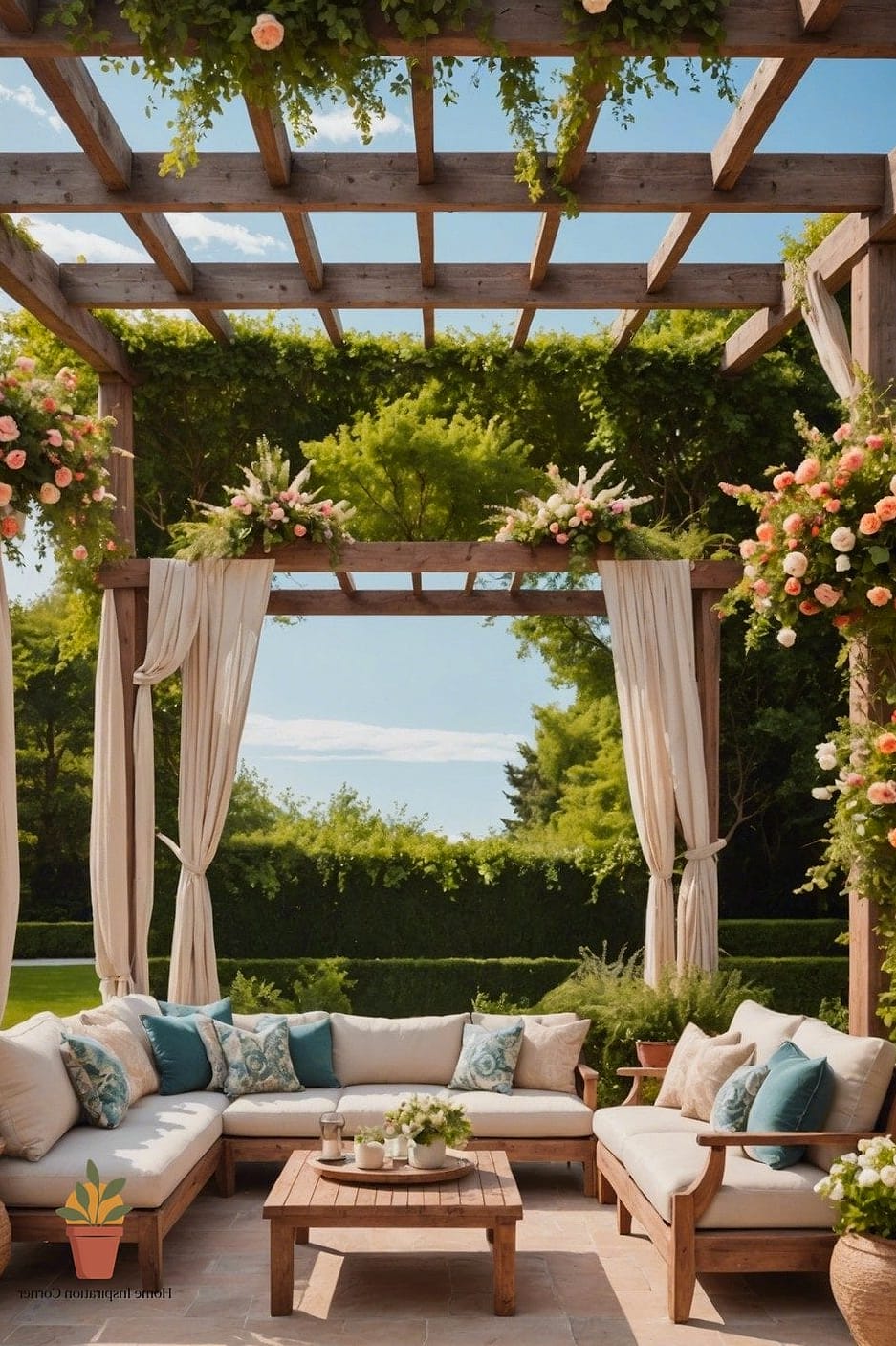 Pergola-Covered Dining and Lounge Combo
