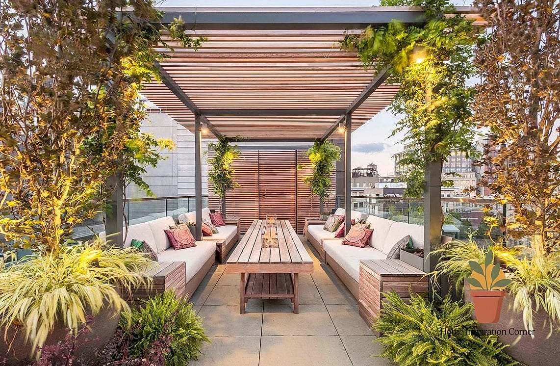 27 Penthouse Terrace Ideas Designs You Need to See Right Now 20 Pergola Draped in String Lights and Vines