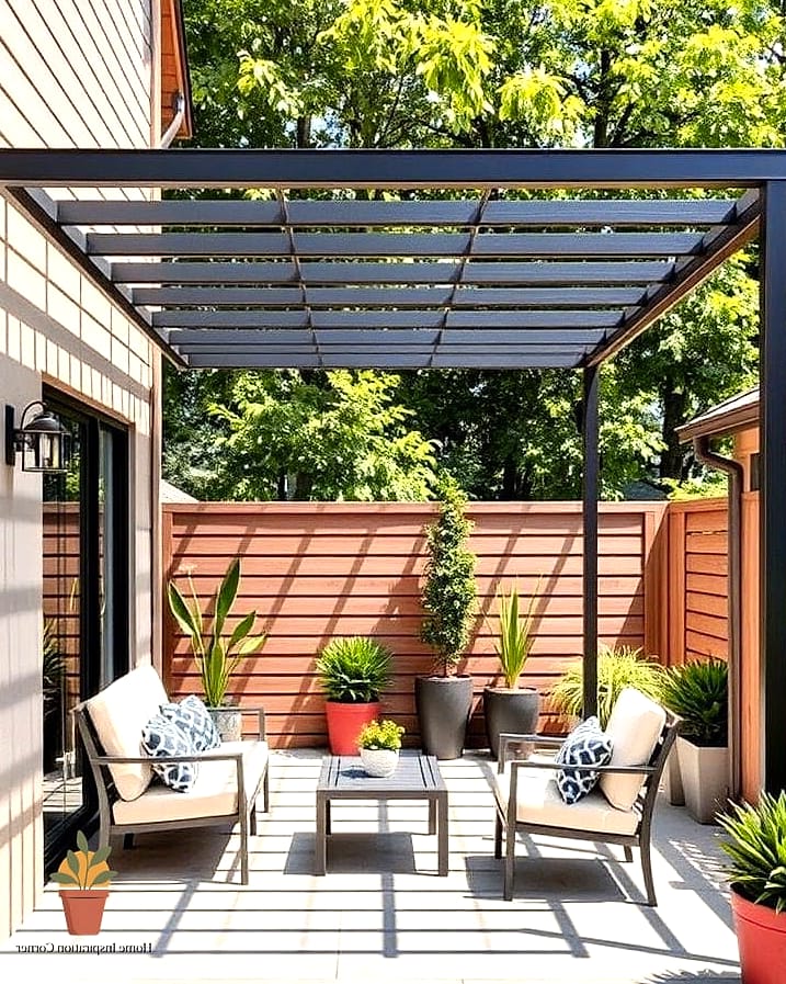 Pergola-Framed Grill Nook with String Lighting