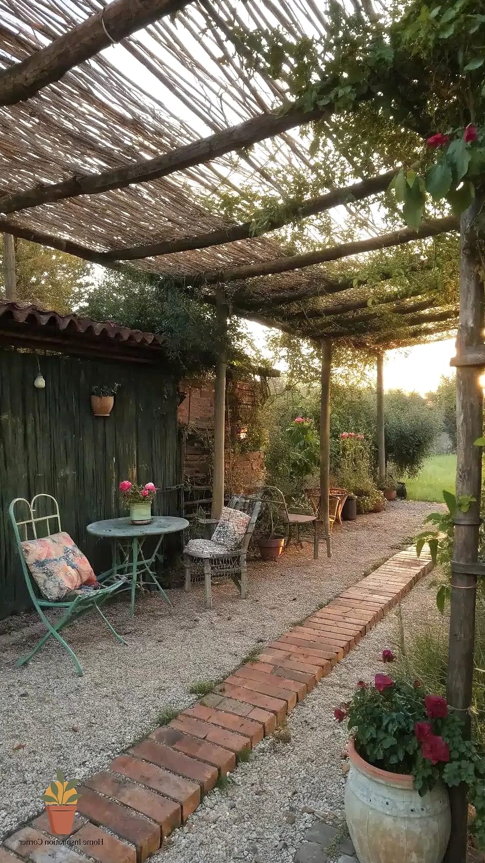 Pergola with a Repurposed Salvaged Door Accent