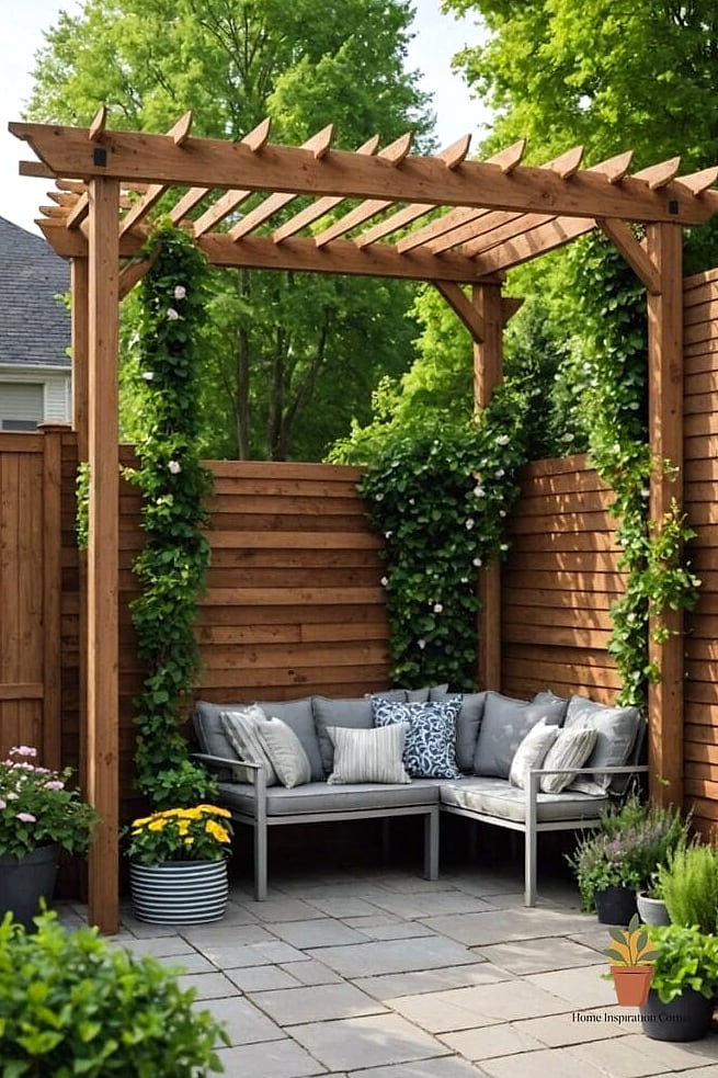 A Pergola Sized to Fit a Single Seating Nook