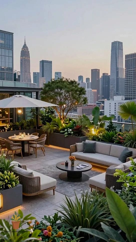 11 Penthouse Garden Rooftop Terrace Tips From Top Interior Designers 10 Pick a Cohesive Color Palette That Complements the Skyline
