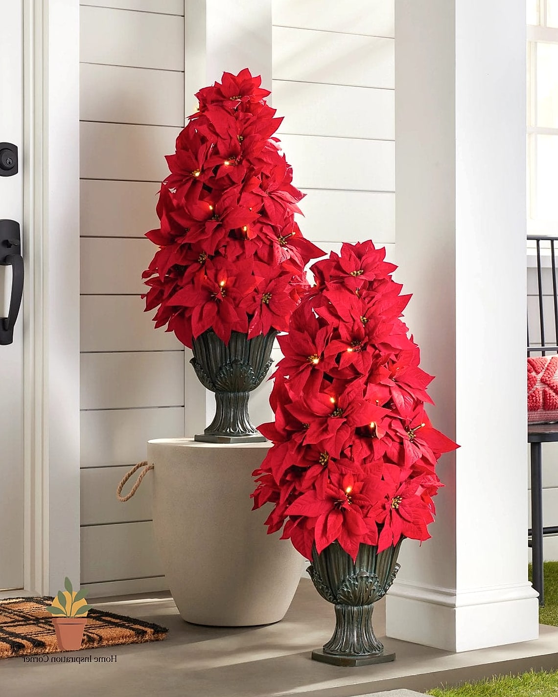 Poinsettia Planters Along the Steps