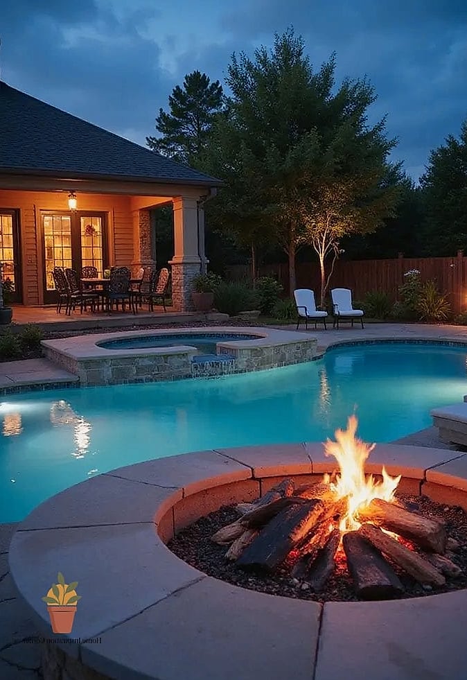 Pool with Integrated Fire Features