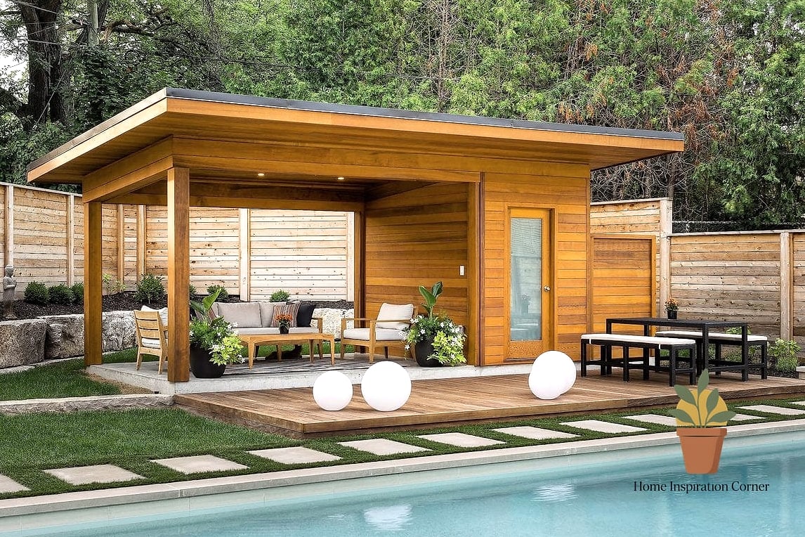 19 Backyard Patio Designs With Pool Makeovers That Look Incredibly Expensive 17 Poolside Cabana with Retractable Canopy