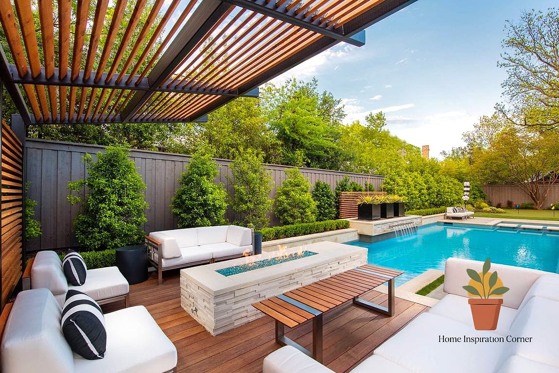 19 Backyard Patio Designs With Pool Makeovers That Look Incredibly Expensive 7 Poolside Pergola with String Lighting and Curtains