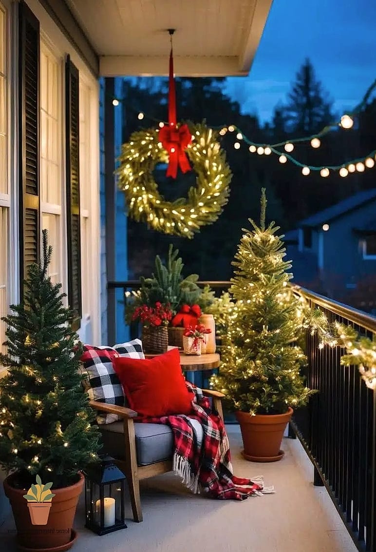 Potted Evergreens Flanking the Entrance