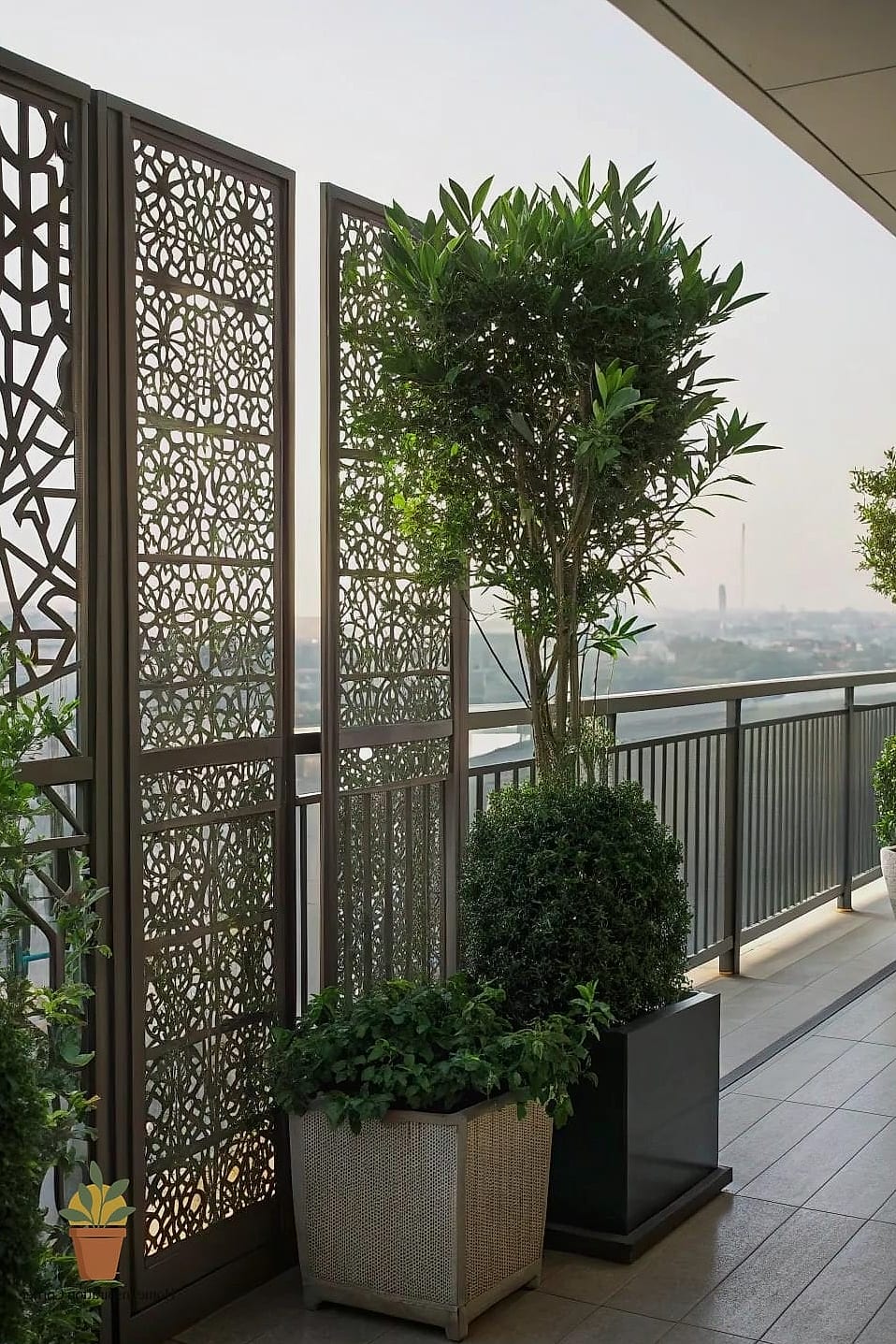 Privacy Screen with Integrated Planters