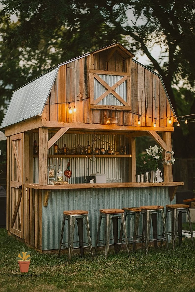 30 Backyard Bar Ideas Designs That Maximize Style and Function 10 Reclaimed Barn Wood Bar for Farmhouse Style