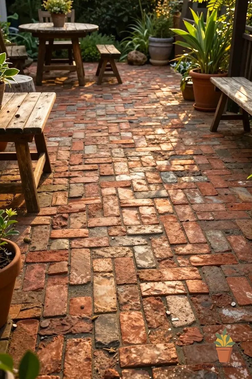 Reclaimed Brick Herringbone Layout