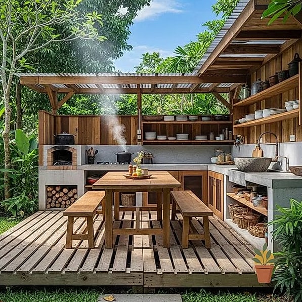 23 Creative Dapur Outdoor Ideas You Haven't Seen Before 5 Reclaimed Teak Wood Cabinetry