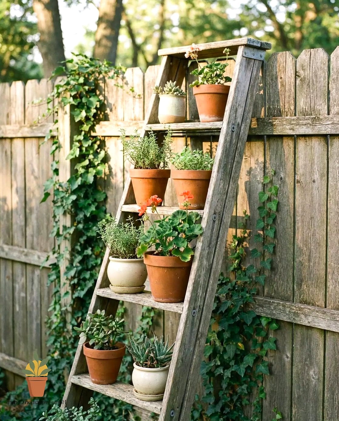 Repurposed Ladder Plant Stand