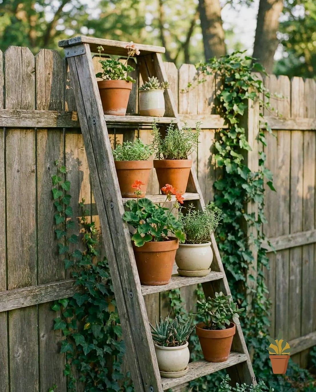 Repurposed Ladder Bar for Drinks