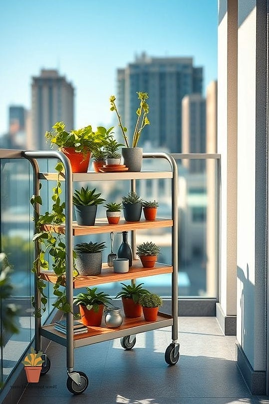 11 Creative Balcony Storage Ideas Ideas You Haven't Seen Before 6 A Rolling Storage Cart with a Weatherproof Cover