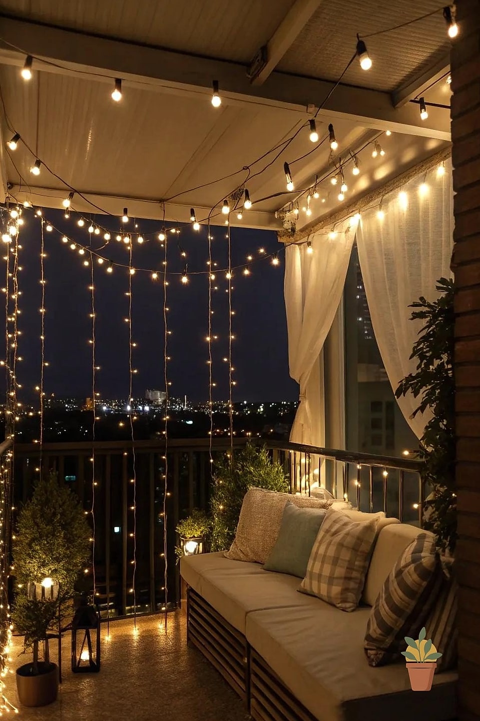 11 Balcony Design Exterior Inspiration Boards You'll Want to Copy 6 Romantic Balcony with String Lights and Greenery