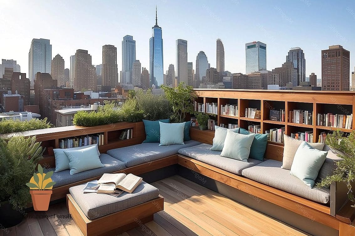 Rooftop Reading Room With a Retractable Canopy