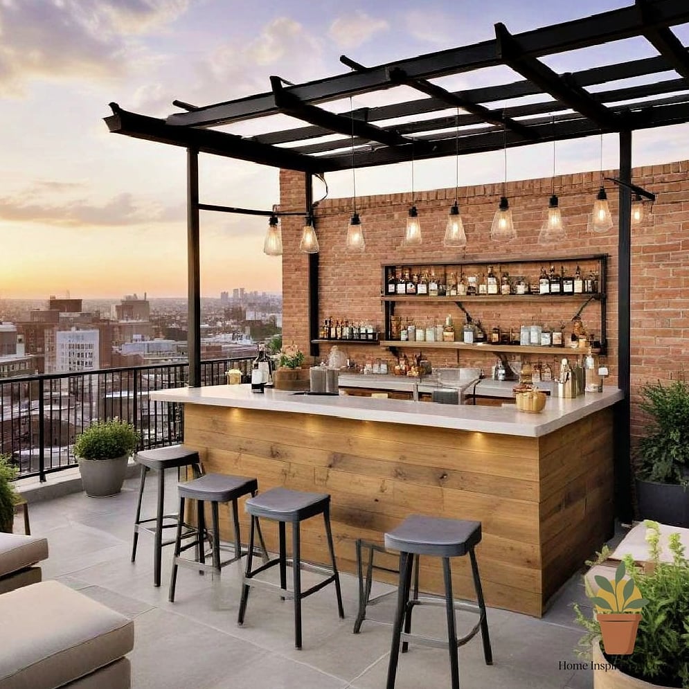 19 Terrace Interior Design Photos That Will Inspire Your Next Project 9 Rooftop Terrace Bar with Built-In Seating