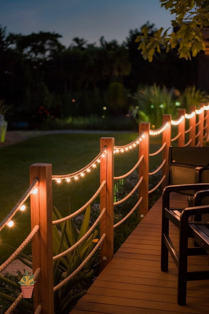 14 Outdoor Patio Lighting Ideas Tips From Top Interior Designers 11 Rope Lighting Along Stair Edges and Railings