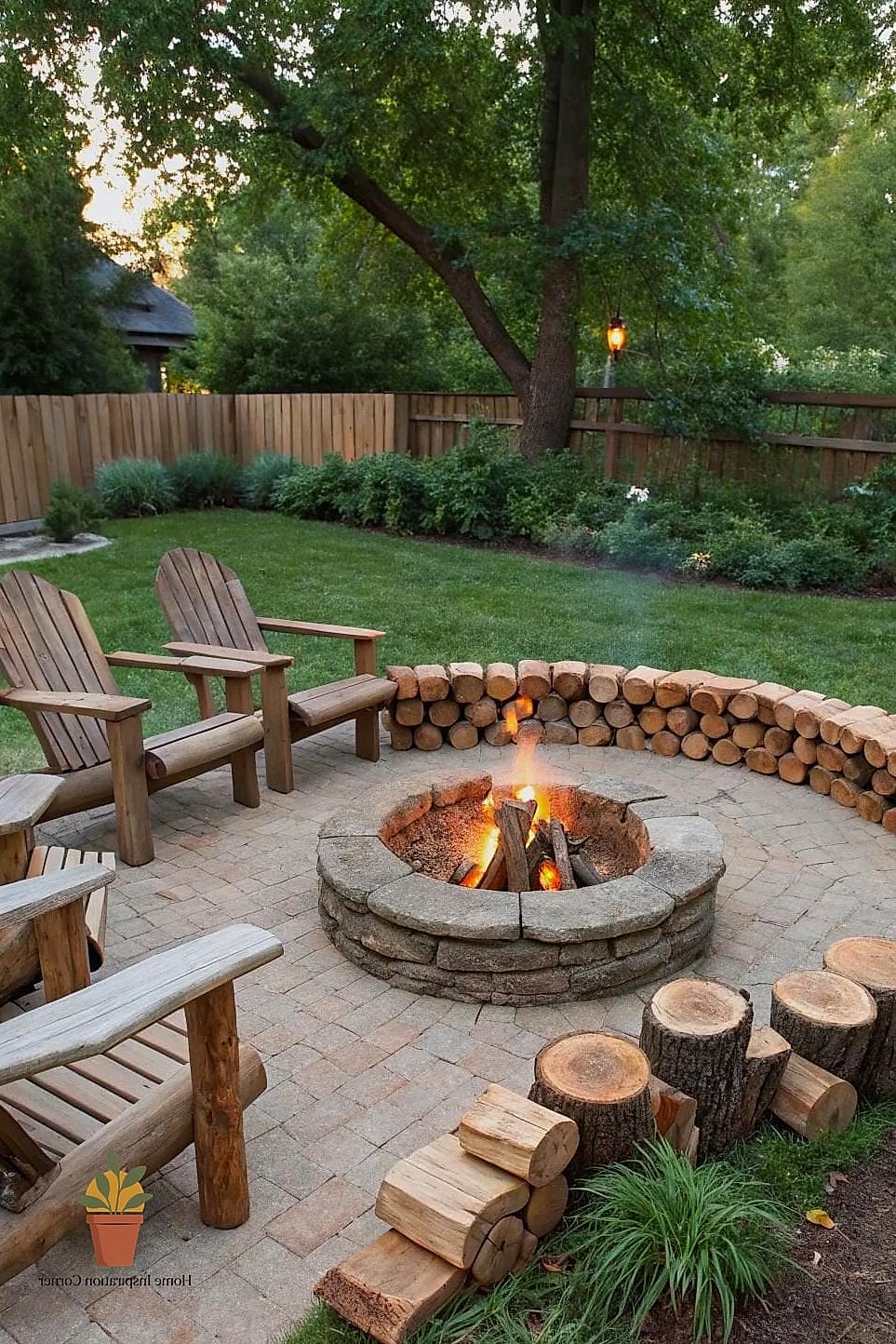 Rustic Log Cabin Style Fire Pit