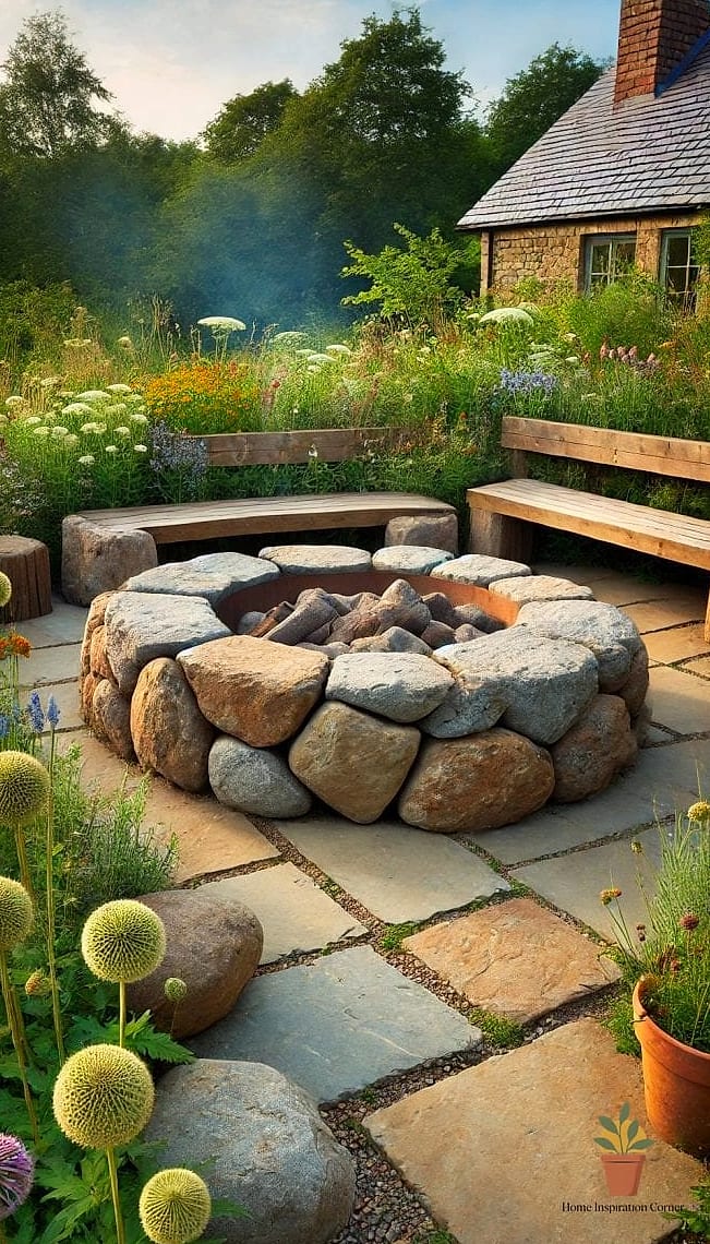 Rustic Stone Ring Fire Pit for Farmhouse Yards
