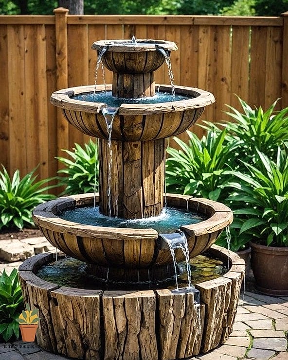 Rustic Wood Barrel Fountains