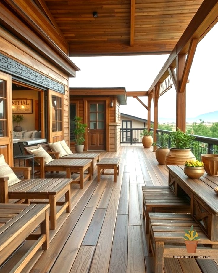 14 Terrace Seating Ideas Ideas Perfect for Every Home Style 10 Rustic Wooden Bench with Throw Pillows