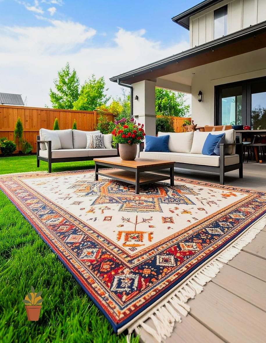 Secondhand Rug Layered Over Outdoor Flooring
